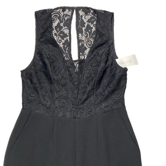 BCBGeneration Jumpsuit Womens Sz 2 Black Lace Sleeveless V-Neck with Pockets NEW - Picture 3 of 16